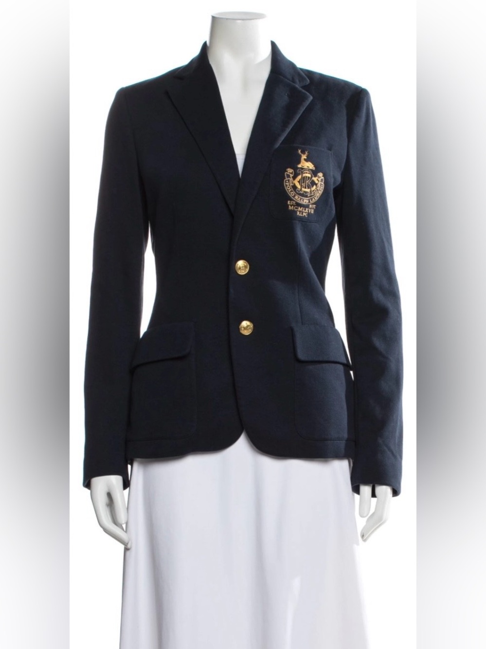 Polo Ralph Lauren Women’s Black Cotton Blend Blazer Stage RL Crest Size 12 NEW!!